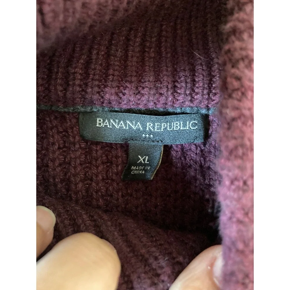 Banana Republic Mens XL Plum Waffle Knit Shawl Collar‎ Button Sweater Wool Mix